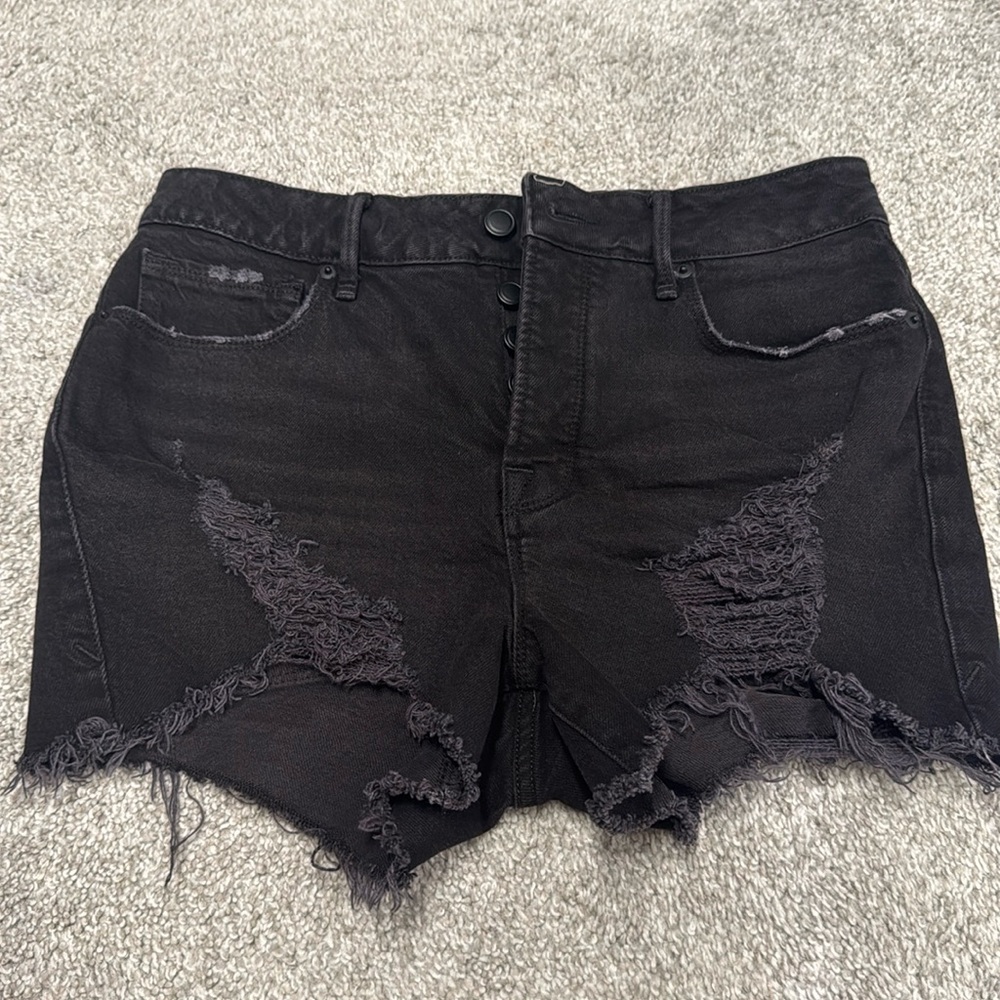 Good American Black Distressed Denim Shorts - Size 4/27